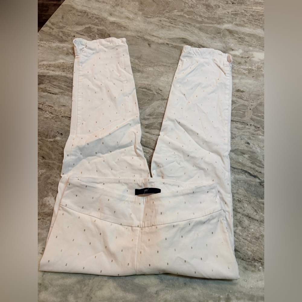 Up! Pants Size 10 Ivory Gold Dot Pull On Ankle Pants Made in Canada
